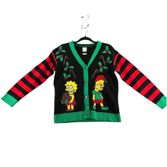 The Simpsons Ugly Christmas Sweater‎ Cardigan, Bart and Lisa Simpsonsize Small - Picture 1 of 10